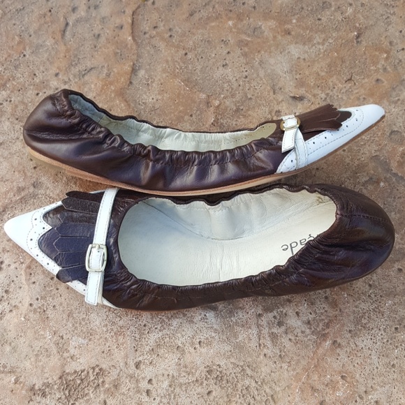 Facade Mulberry Wingtip Vintage Spectator Scrunchy Leather Ballet Flats 6.5 - Picture 7 of 10